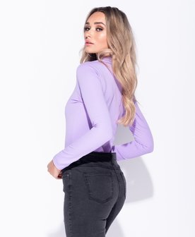 High Neck Long Sleeve Bodysuit in Lila