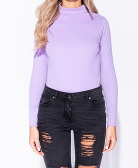 High Neck Long Sleeve Bodysuit in Lila