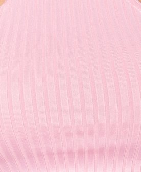 Rib Knit High Neck Cutaway Front Crop Top in Roze