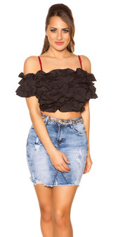 Sexy Carmen Crop Shirt in Zwart