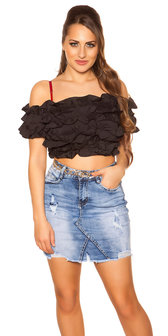 Sexy Carmen Crop Shirt in Zwart