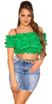 Sexy Carmen Crop Shirt in Groen
