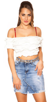 Sexy Carmen Crop Shirt in Wit