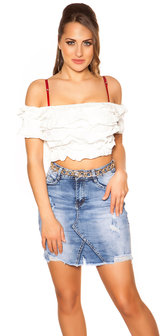 Sexy Carmen Crop Shirt in Wit