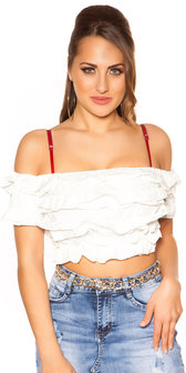 Sexy Carmen Crop Shirt in Wit