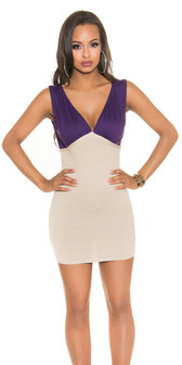 Sexy Fineknitted Party Mini Dress in Paars/Beige