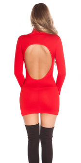 Sexy Minidress, Backless met Turtle Nek in Rood