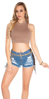 Sexy KouCla Crop Top met Collar in Cappuccino