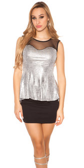 Trendy Top met Peplum en Sexy Insight in Zilver