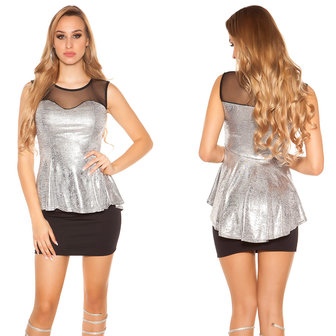 Trendy Top met Peplum en Sexy Insight in Zilver