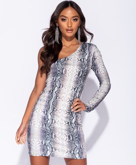  Snake Print One Shoulder Dress 