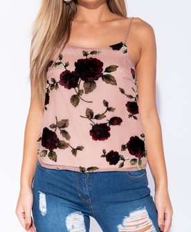 Rose Flocked Print Cami Top