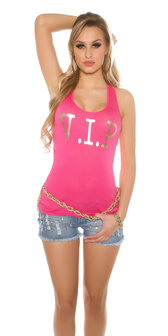 Sexy KouCla Tanktop met V.I.P. print in Fuschia