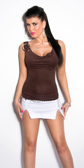 Sexy Top met Cowl Nek en Buckle in Bruin