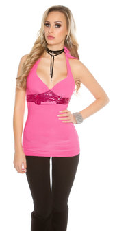 Sexy Necktop met Sequins in Fuschia