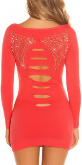 Sexy KouCla Long Jumper met Rivets &amp; Rhinestones in Coral