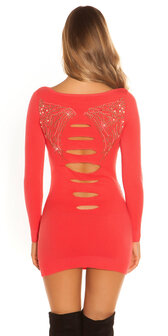 Sexy KouCla Long Jumper met Rivets &amp; Rhinestones in Coral