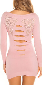 Sexy KouCla Long Jumper met Rivets &amp; Rhinestones in Roze