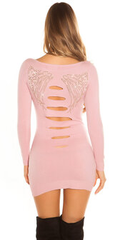 Sexy KouCla Long Jumper met Rivets &amp; Rhinestones in Roze