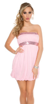 Sexy Bandeau Babydoll Jurk met Sequins Borders in Roze