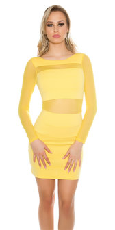 Sexy KouCla Minidress met Transparent Sleeves in Geel