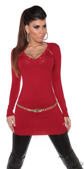 Sexy KouCla Longsweater met Ketting in Rood