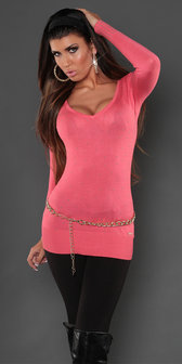 Sexy Koucla long sweater met studs en kant in coral