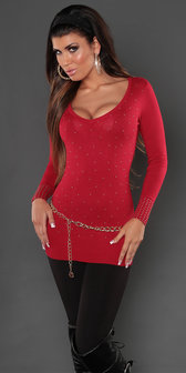 Sexy Koucla long sweater met studs en kant in Rood