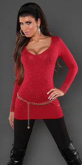 Sexy Koucla long sweater met studs en kant in Rood