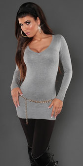 Sexy Koucla long sweater met studs en kant in grijs