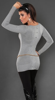 Sexy Koucla long sweater met studs en kant in grijs