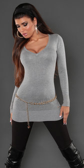 Sexy Koucla long sweater met studs en kant in grijs