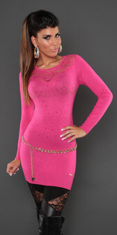 Sexy KouCla Longsweater met Kant en Rhinestones in Fuschia