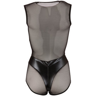 Wetlook Body Met Netstof - Zwart