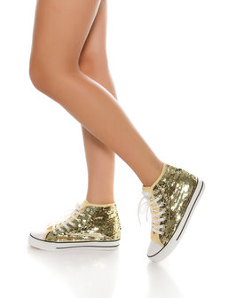 Trendy Colour Change Sequin Sneakers Chucks Style in Goud
