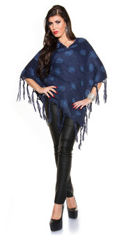 Sexy poncho met stippen patroon in blauw