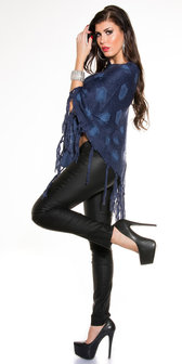 Sexy poncho met stippen patroon in blauw