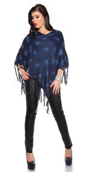 Sexy poncho met stippen patroon in blauw