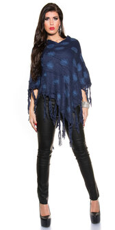 Sexy poncho met stippen patroon in blauw