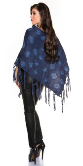 Sexy poncho met stippen patroon in blauw