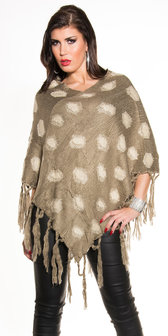 Sexy poncho met stippen patroon in cappuccino