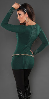 Sexy Koucla long sweater met studs en kant in groen
