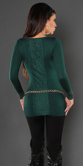 Sexy Koucla long sweater met studs en kant in groen