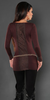 Sexy Koucla long sweater met studs en kant in bruin