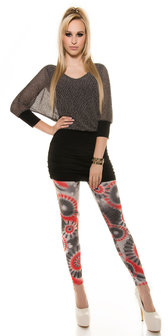 Sexy Leggings met Psychedelic Print en Studs in Zwart