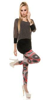 Sexy Leggings met Psychedelic Print en Studs in Zwart