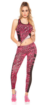 Trendy Workout Outfit Block met Topje &amp; Leggings in Fuschia