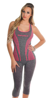 Trendy Workout Outfit Tanktop &amp; Capri Leggings in Fuschia