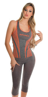 Trendy Workout Outfit Tanktop &amp; Capri Leggings in Oranje