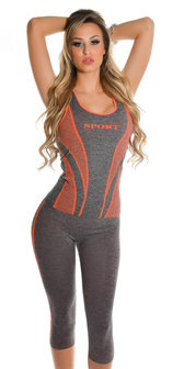 Trendy Workout Outfit Tanktop &amp; Capri Leggings in Oranje